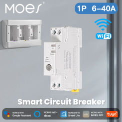 MOES Tuya WiFi Smart 40A Circuit Breaker Alarm Threshold Set Electricity Monitor V0 Fireproof Retardant APP Control With Alexa