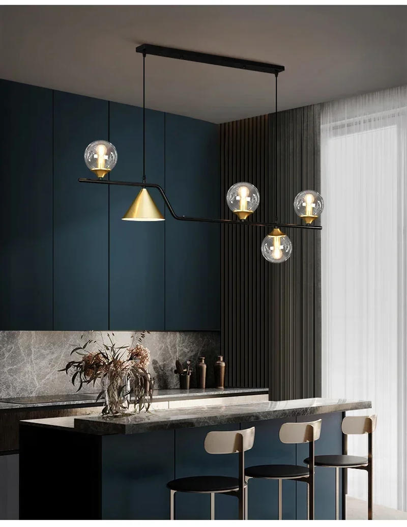 Description Picture 4 of itemModern Nordic LED Chandelier Glass Ball Metal E27 Restaurant Kitchen and Bar Ceiling Chandelier Home Decoration Lamps Aesthetic