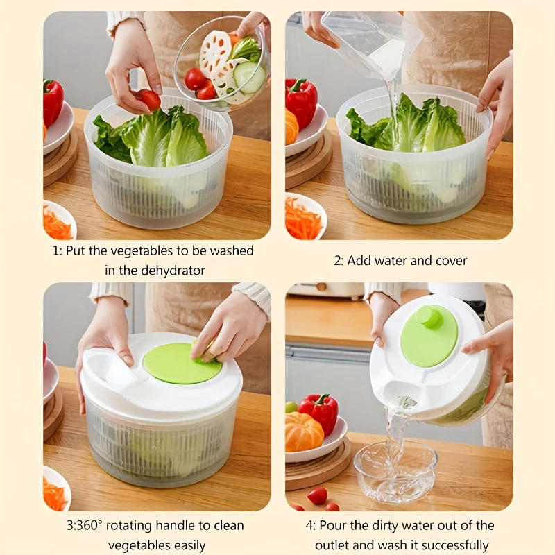 Description Picture 3 of itemSalad Spinner Dryer Vegetable Fruit Food Drain Basket Dehydrator Quick Washing Drying Manual Centrifuge Kitchen Household Tool