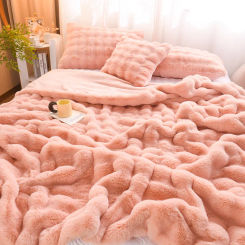 Winter Thickened Double-sided Plush Blanket, Bedroom Cover Blanket, Premium Rabbit Plush Bedding, Nap Blanket