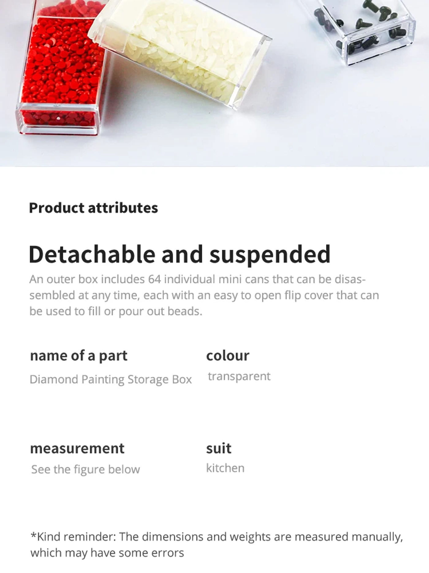 Description Picture 4 of item64 84 Grids Diamond Painting Storage Box Portable Seed Bead Organizer Case DIY Nail Art Plastic Container