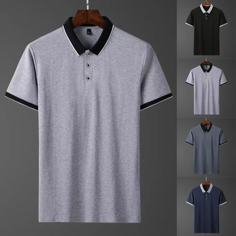 Description Picture 3 of itemNew Mens Short Half Sleeve Office Lapel T Shirt  Muscle Blouse Tops Buttons Business T Dress Simple Thight Solid Men T-shirt