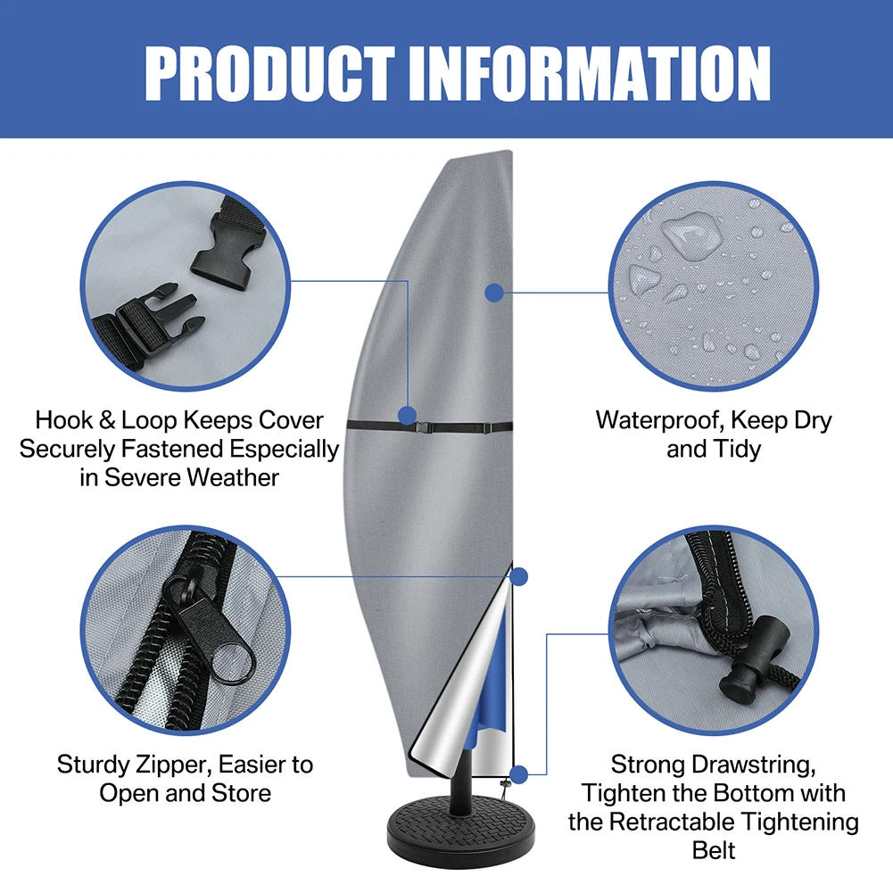 Description Picture 2 of itemPatio Umbrella Parasol Cover Waterproof Outdoor Banana Straight Style Fits Cantilever Umbrella Up to 12-14 Feet