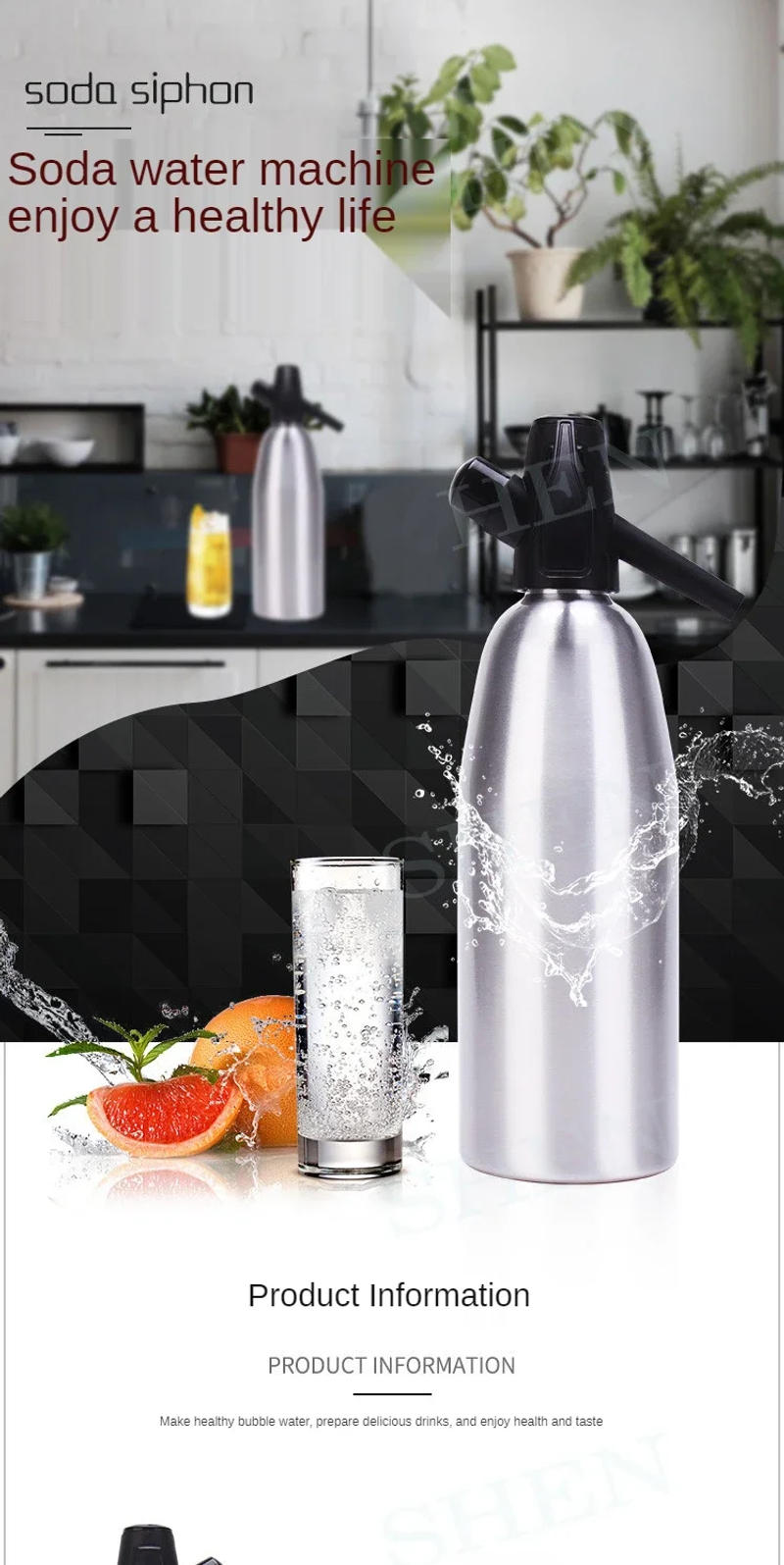 Description Picture 2 of itemProfessional Soda Water Siphon 1L Aluminum CO2 Sparkle Soda Maker Bar Tools