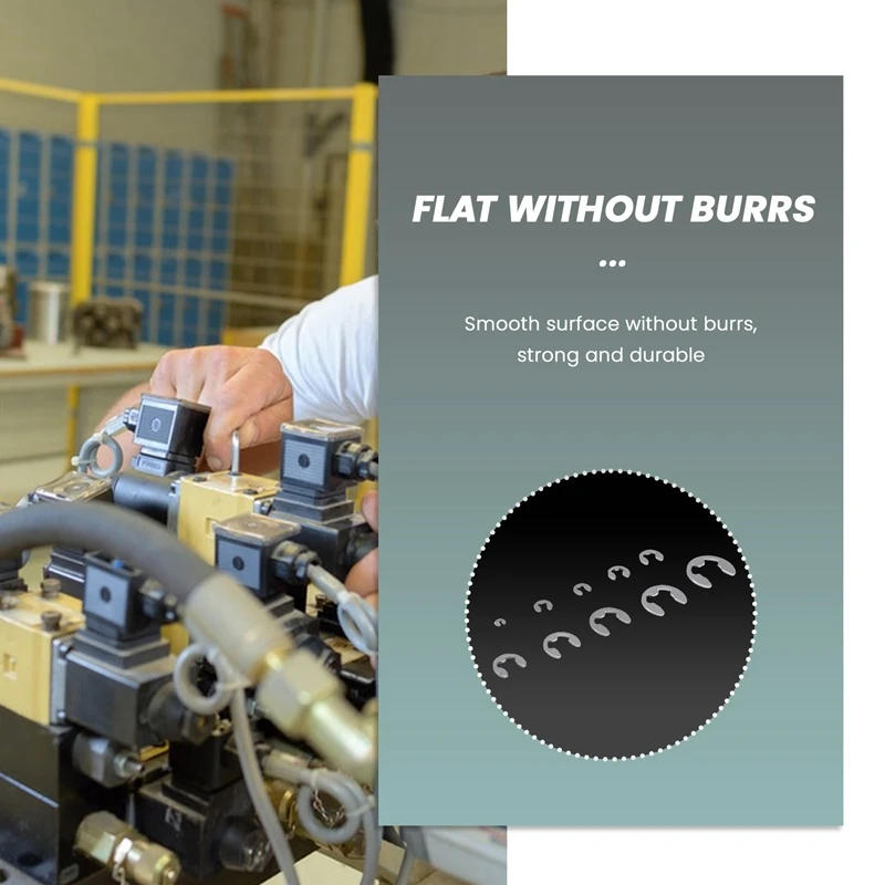 Description Picture 4 of item120PCS 304 Stainless Steel E Clip Washer Assortment Kits Circlip Retaining Ring For Shaft Fastener M1.5-M10