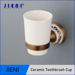JIENI Bathroom Tooth Brush Ceramic Cup Wall Mounted With Antique Brass Patterned Oval Shelf Retro Fashion Bath Accessories