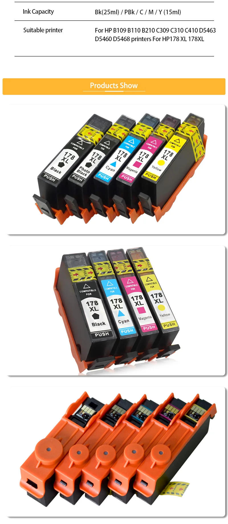 Description Picture 3 of itemCompatible Ink Cartridge For HP 178 178XL For HP B109 B110 B210 C309 C310 C410 D5463 D5460 D5468 printers For HP178 XL 178XL