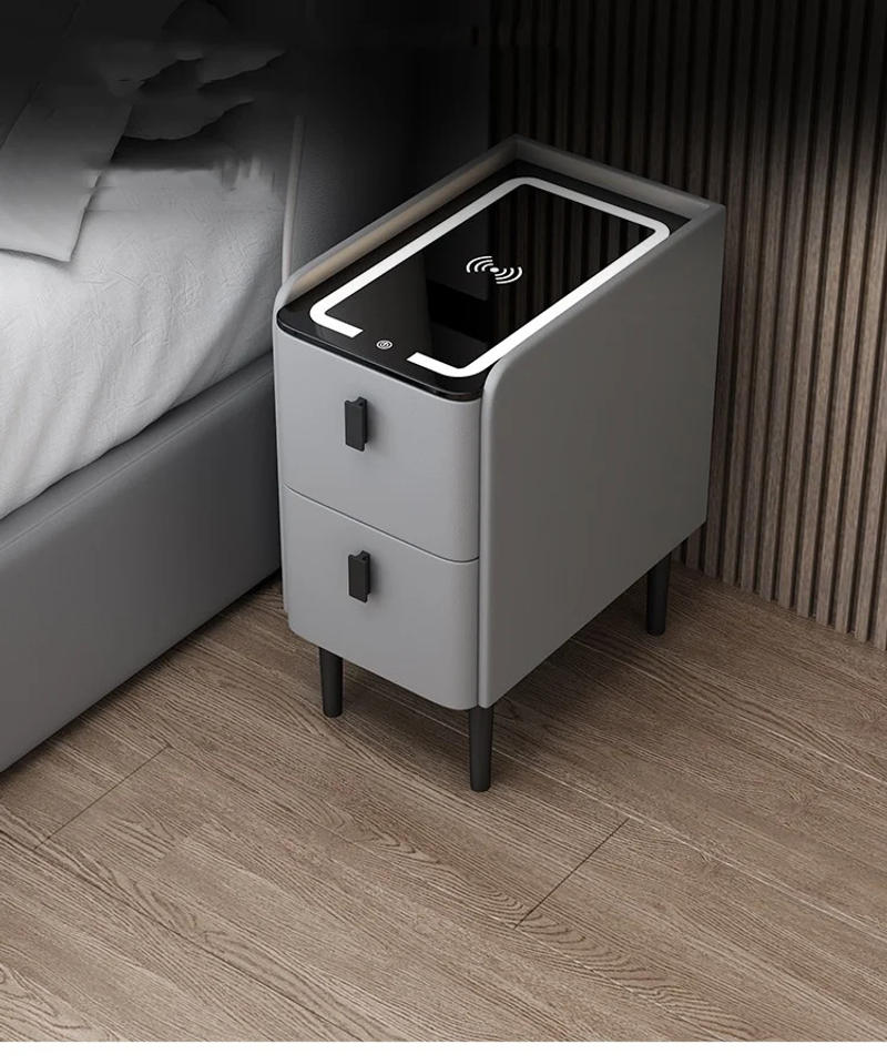 Description Picture 2 of itemSolid Wood Bedside Table Nordic Style Smart Bedroom Nightstands with Wireless Charging USB Bluetooth Storage Cabinet