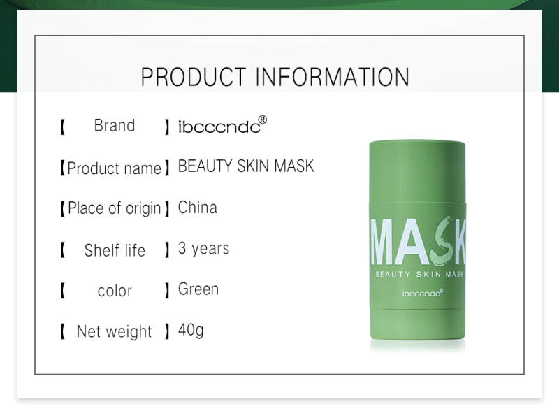 Description Picture 3 of itemFace Clean Mask Green Tea Cleansing Stick Mask Shrink pores Deep Blackhead Remover facial Cleansing Moisturizing Mask 40g