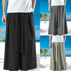 Loose Ice Silk Men Pants Solid Color Chinese Style Flare Pants Men Wide Leg Hip Hop Loose Oversize Sports Pants Sweatpants
