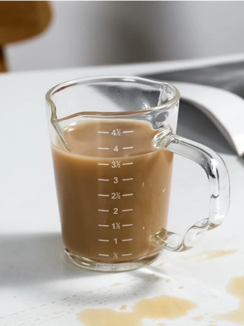 Description Picture 3 of item70/150ML Espresso Glass Cup Wooden Handle Measuring Cup Milk Latte Jug Coffee Supplies Kitchen Mug Drinkware Double Bottom