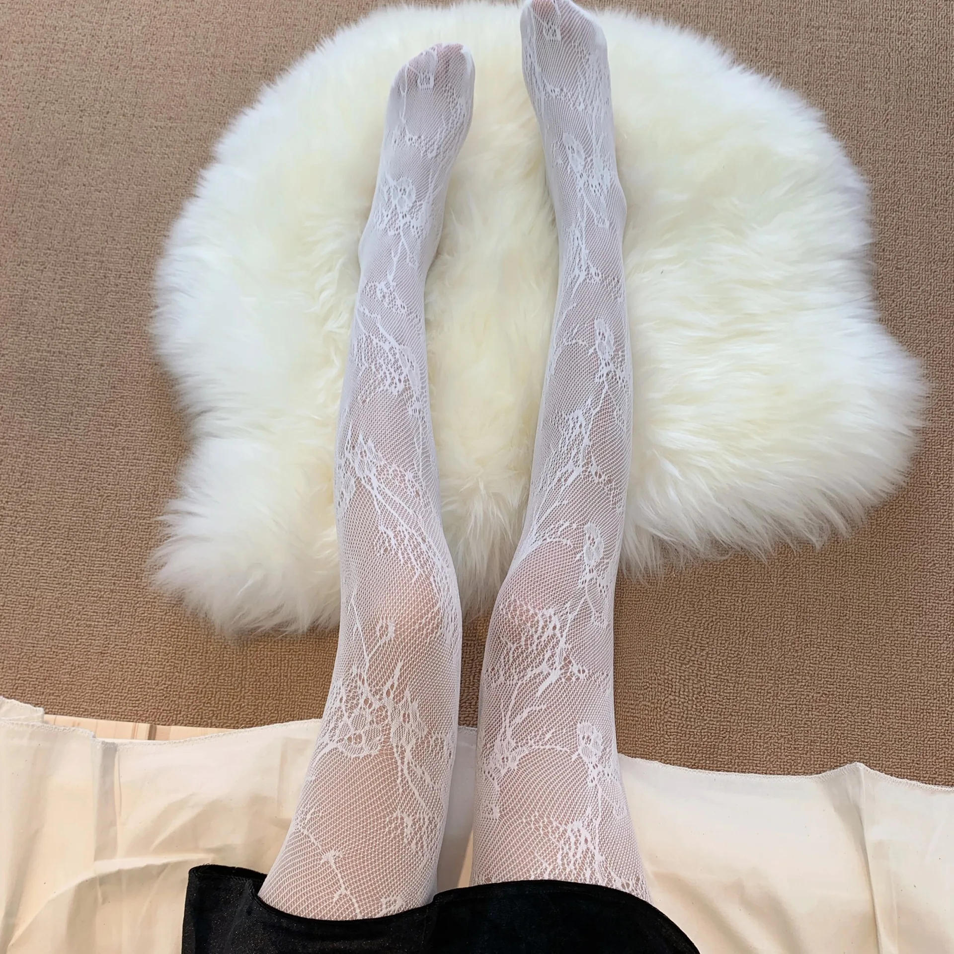 Description Picture 6 of itemSexy Lace Mesh Stockings Black White Lolita Hollowed Out Stockings Pantyhose Japanese Goth Retro Fishnet Stocking Socks Tights