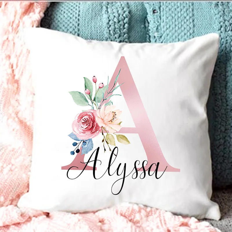 Description Picture 4 of itemPersonalised Pillow Cases Custom Initial Flower with Name Cushion Cover Decortion Pillowcase Housewarming Birthday Wedding Gifts