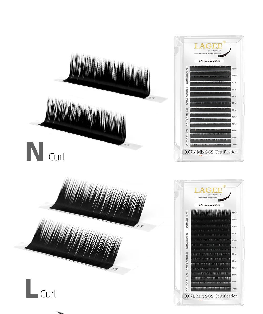 Description Picture 4 of itemLAGEE L/N/LC/LD/M curl False Eyelash Extensions Faux Mink Matte Black 7-15mm Mix Soft Natural L+ Makeup Lashes from NAGARAKU