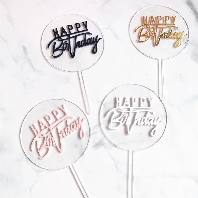 Description Picture 4 of itemHappy Birthday Cake Topper Transparent Double Layer Acrylic Round Birthday Baby Shower Cake Decoration Creative Party Supplies