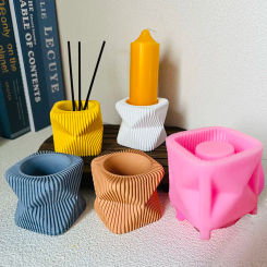 Geometry Striped Cement Candle Cup Mold Plaster Candle Holder Silicone Mold Square Heart Shape Tealight Holder Clay Resin Mold