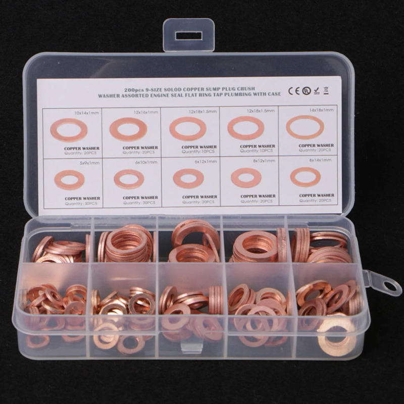 Description Picture 4 of item200Pcs Flat Ring Seal Assortment Kit with Box Copper Washer Sealing Gasket Assortment Kit Metric Sealing Washer Assortment Set