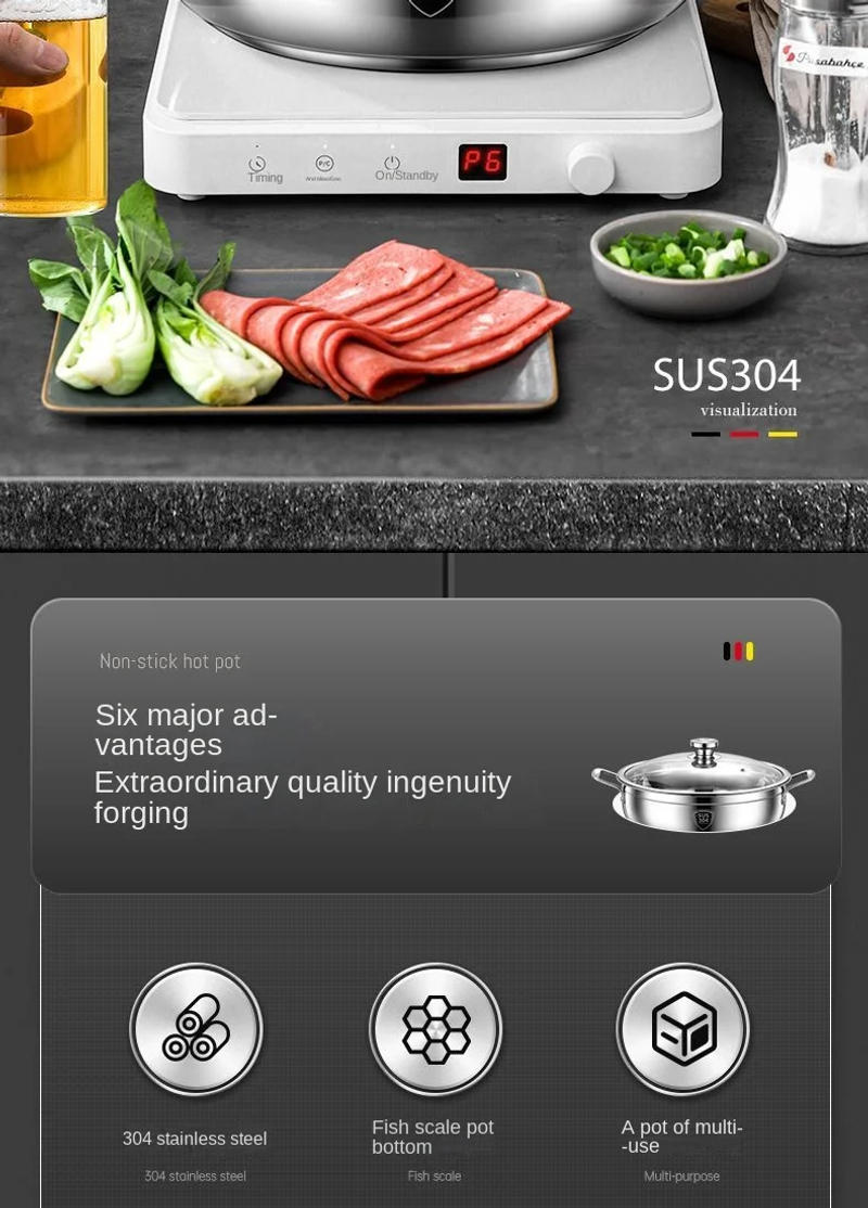 Description Picture 3 of item304 stainless steel hot pot pot soup pot thickened household food-grade non-stick pot universal pot for induction cooker and gas