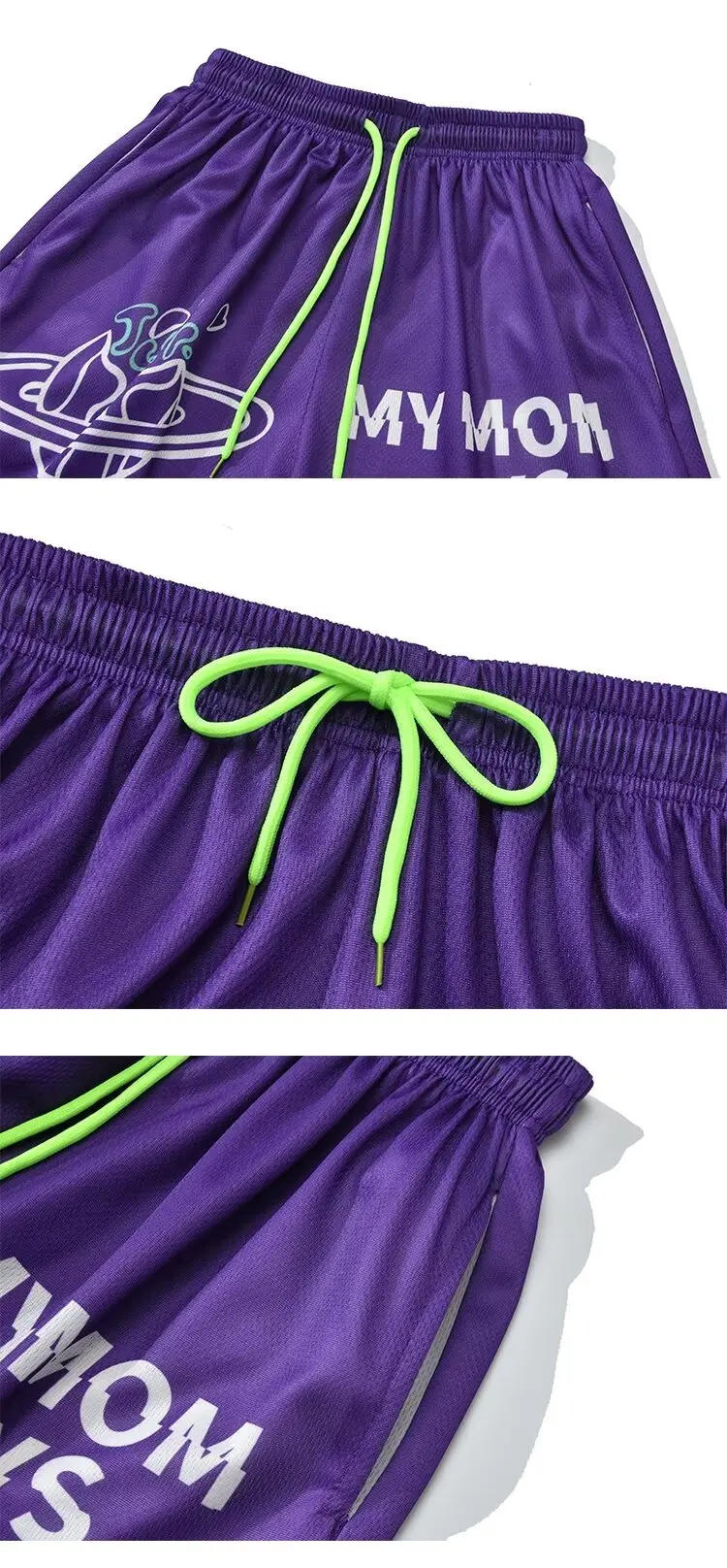 Description Picture 4 of itemMesh Basketball Sports Short Pants New Men's Purple Beach Shorts Daily Breathable Streetwear Men's Clothing Gym Shorts 2024
