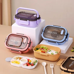 Portable Double Layer Lunch Box Compartment Salad Fruit Box with Handles Students Workers Microwave Bento Box with Fork Spoon