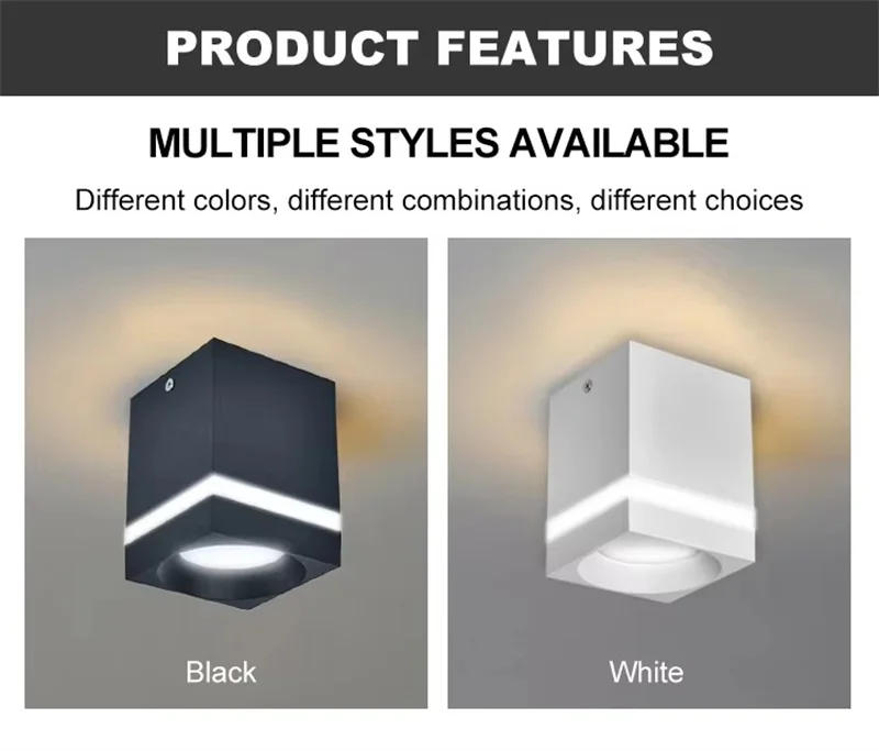 Description Picture 4 of itemSquare Surface Dimmable LED COB Downlight 7W 9W 12W 15W AC110V 220V indoor lighting No opening LED Ceiling Spot lights