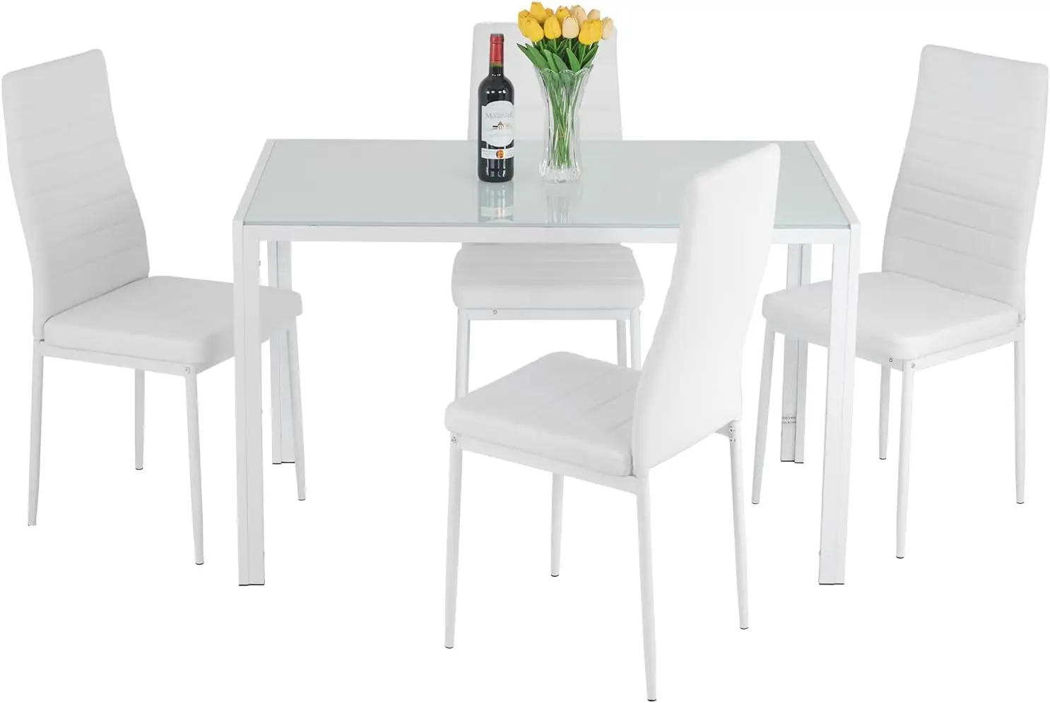 Description Picture 2 of itemDining Table Set Glass for Small Spaces Kitchen Table and Chairs for 4 Home Furniture Rectangular Modern, White Glass