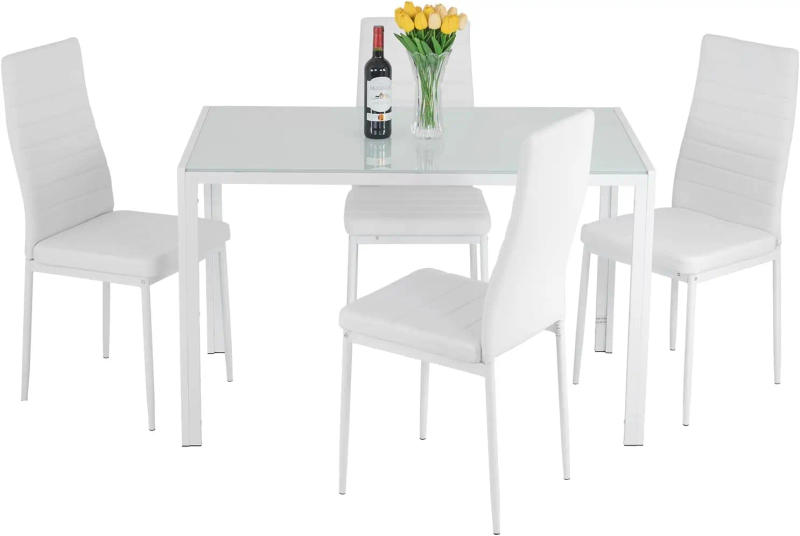 Description Picture 2 of itemDining Table Set Glass for Small Spaces Kitchen Table and Chairs for 4 Home Furniture Rectangular Modern, White Glass