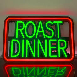 Roast Dinner Neon Sign,Dinner Served Here Ultra Bright Plastic Food Restaurant Neon Signs for Cafes Bars Pubs Shop Wall Decor
