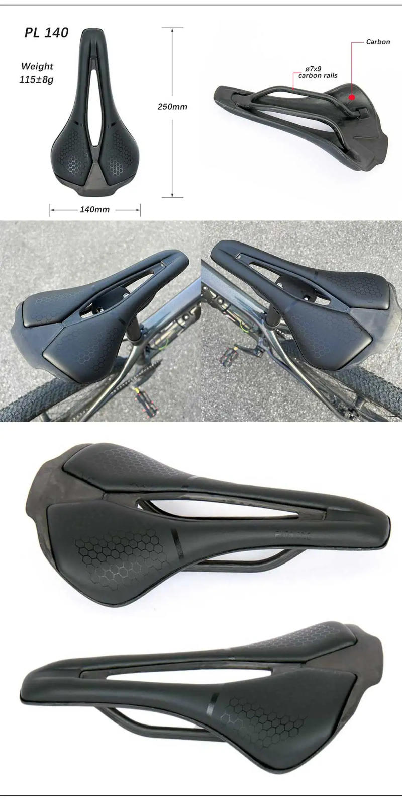 Description Picture 6 of itemMTB/Road Bicycle Carbon Saddle 115G Ultralight Saddle 250x140mm UDTextured Bare Carbon  Riding Seat Cushion