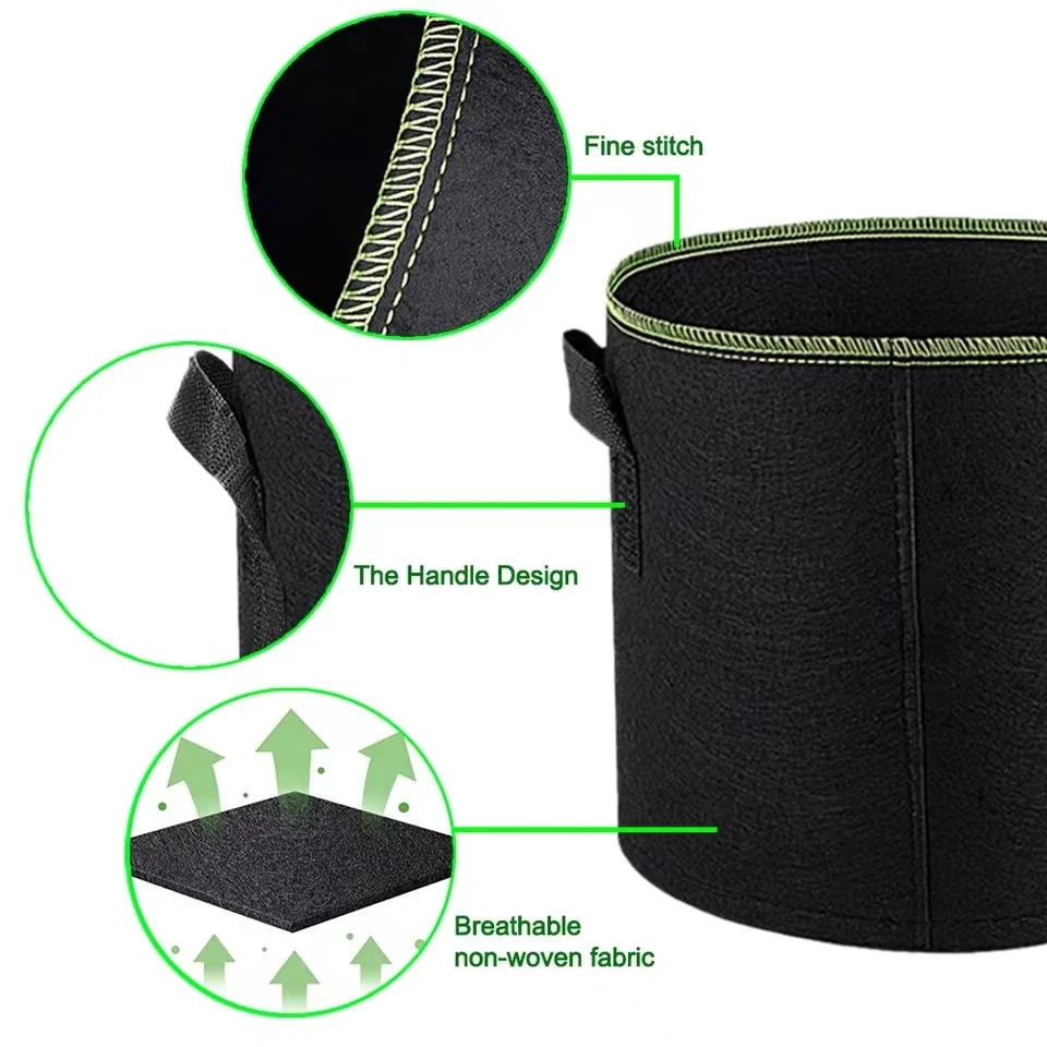 Description Picture 6 of item5Pcs 3/4/5/7/10 Gallon Felt Grow Bags Gardening Fabric Grow Pot Vegetable Strawberry Growing Planter Garden Potato Planting Pots
