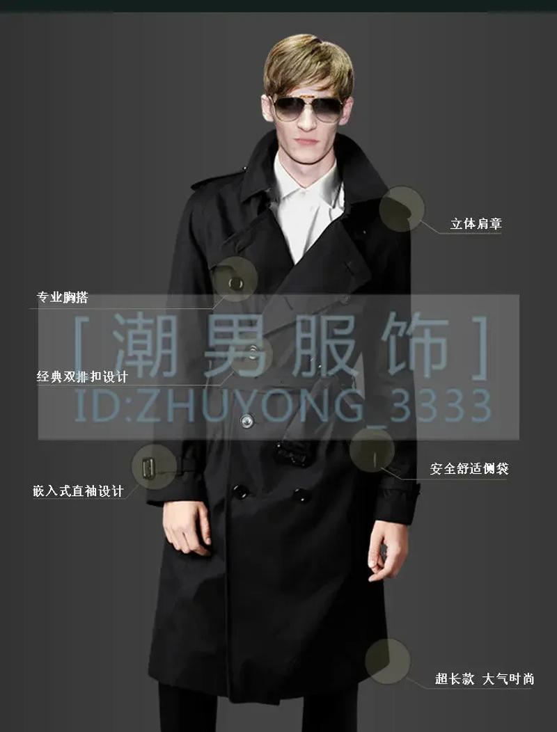 Description Picture 3 of itemGuy's Windbreaker Large Size Middle Aged Casual Korean Style Coat Double Breasted Long Men's New Autumn and Winter S-8XL