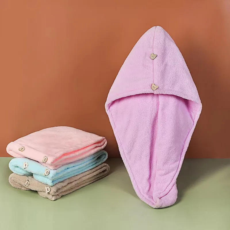 Description Picture 4 of itemPurchase Products Microfiber Hair Towel Hair Cap With Button Feminine Bathroom Accessories Quick-drying Bathrobe Home Textile