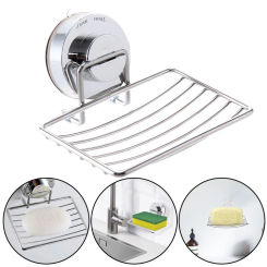 Strong Suction Soap Dish Holder Silver Multifunction Soap Box Stainless Steel Bathroom Shower Chrome Accessory Soap Storage Rack