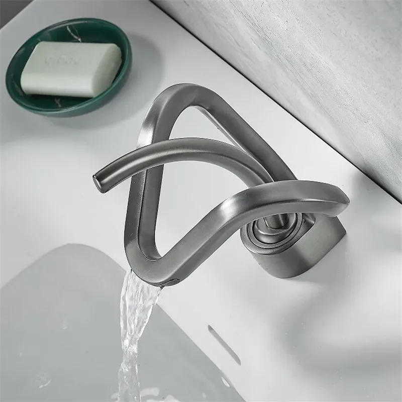 Description Picture 6 of itemGold Bathroom Faucet Black Basin Brass Creative Gray Bathrooom Sink Mixer Tap Hot & Cold Waterfall Basin