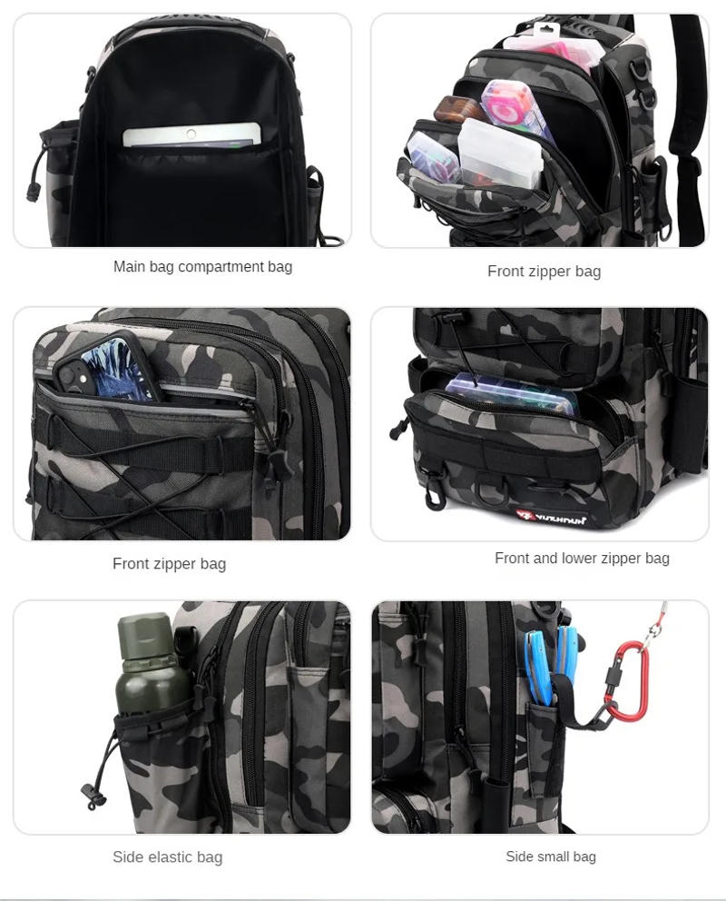 Description Picture 6 of itemCamouflage Lure Fishing Bags Multi-functional Backpack Outdoor Sports Large Capacity Rod Fishing Tackle Bag