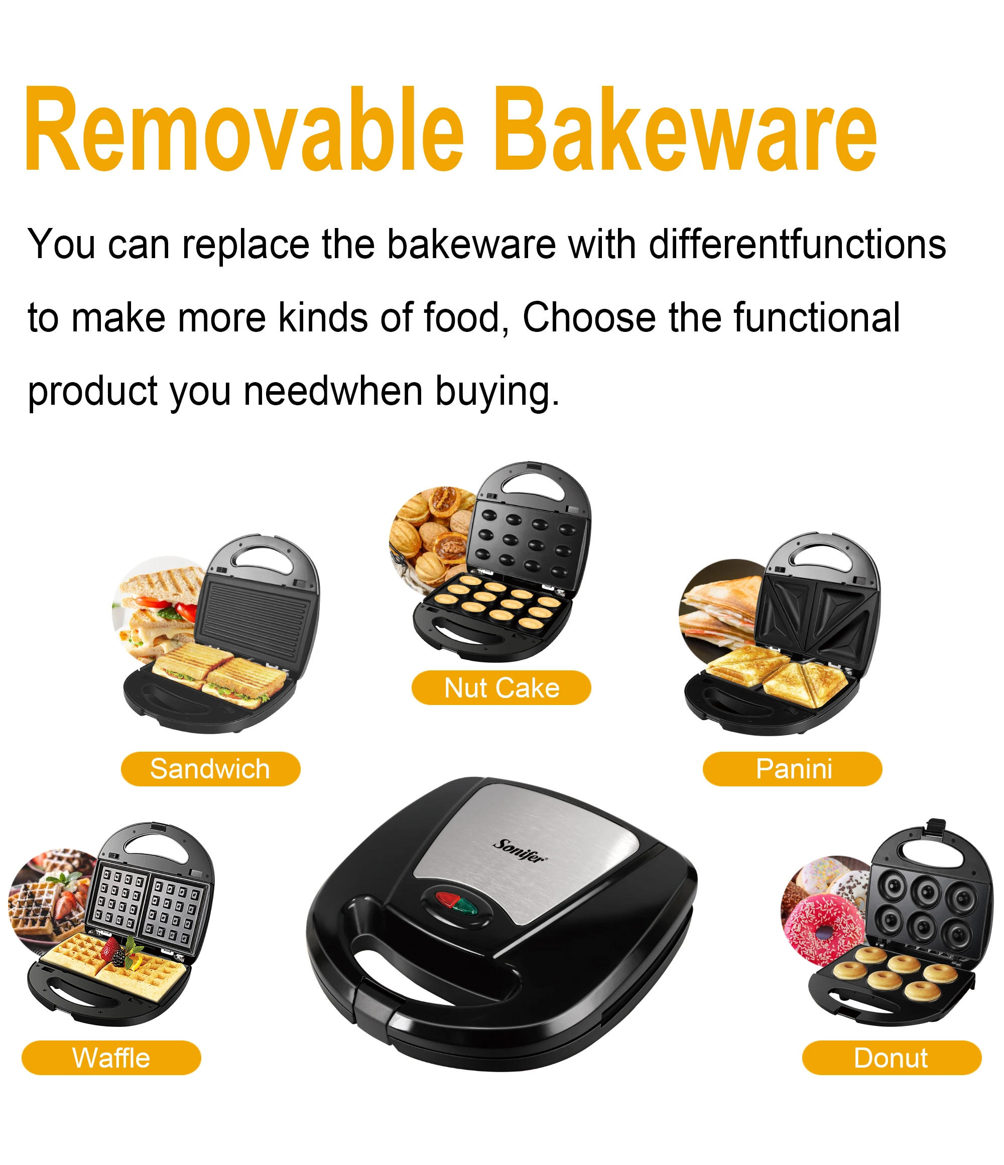 Description Picture 4 of item3 In 1 Electric Waffles Maker Walnut Cake Maker Cooking Appliances Bubble Egg Cake Oven Breakfast Machine Waffle Pot Sonifer