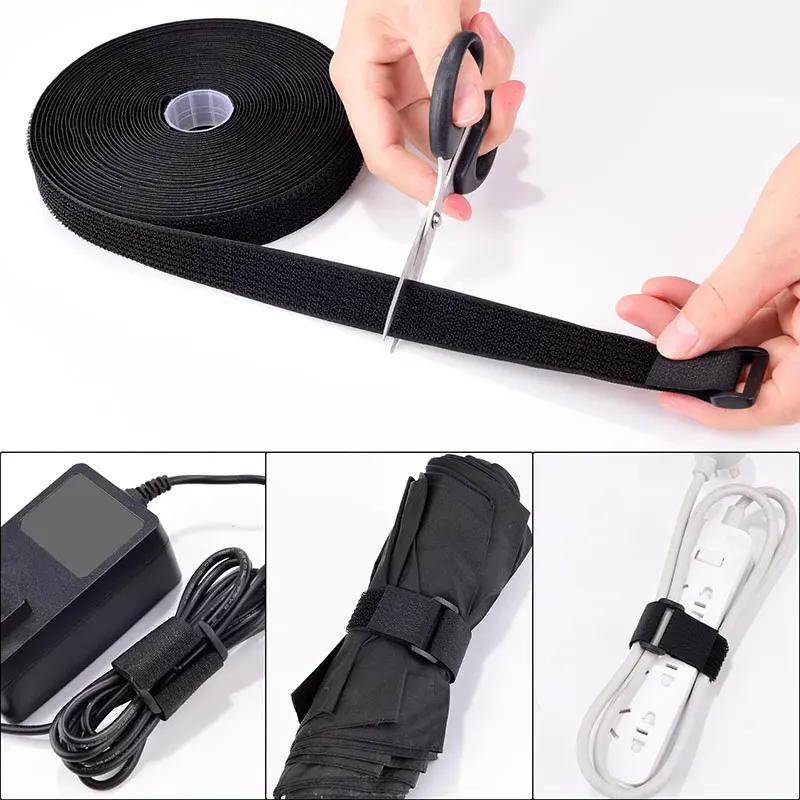 Description Picture 5 of item2M Reusable Hook and Loop Fastener Cable Tape Cable Straps With Buckles Cut-to-Length Nylon Self-Adhesive Secure Strap Organizer