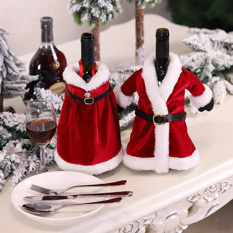 Description Picture 6 of itemCreative Christmas Wine Bottle Cover Velvet Dress Clothes Set Wine Bottle Ornaments Bag Xmas Party Dinner Table Decoration Gifts