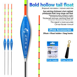 3PCS Fishing Floats+1 Bag Hooks+1 Buoy Seat Hollow Tail Nano Buoy Eye-catching Boya Fresh Water Float Tools Tackle Accessories