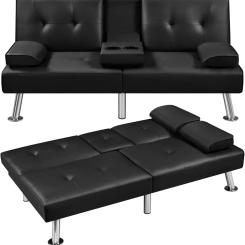 Convertible Sofa Bed Adjustable Couch Sleeper Modern Faux Leather Recliner Reversible Loveseat Folding Daybed Guest Bed, Removab