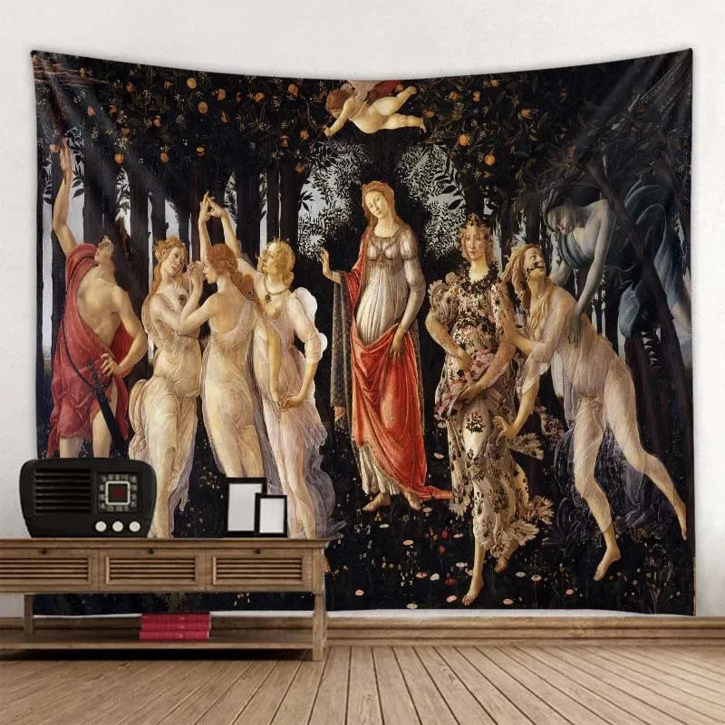 Description Picture 4 of itemRetro oil painting big tapestry wall hanging bohemian background wall cloth bed sheet sofa blanket home room wall decoration