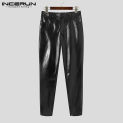 2024 Men Pants Button PU Leather Fitness Solid Color Streetwear Casual Trousers Joggers Fashion Leisure Pantalon S-5XL INCERUN