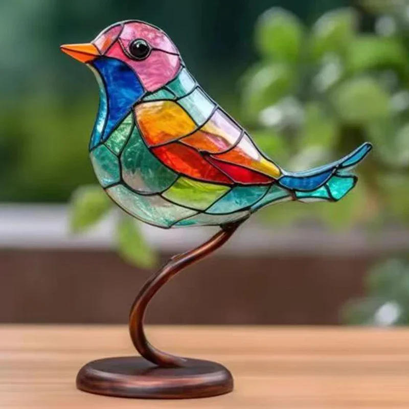 Description Picture 2 of item2/3/5 Multicolor Birds Stained Acrylic Birds on Branch Desktop Ornaments Double Sided Multicolor Style Craft Statue Ornaments