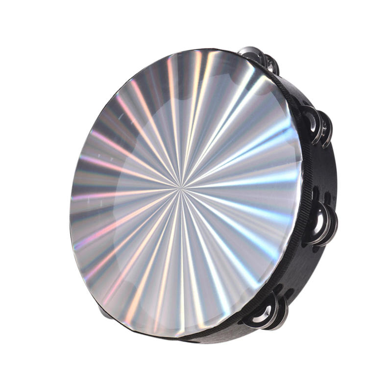 Description Picture 6 of item8/10 In Wooden Radiant Tambourine Handbell Hand Drum with Double Row Jingles Reflective Drum Head Musical Percussion Instrument