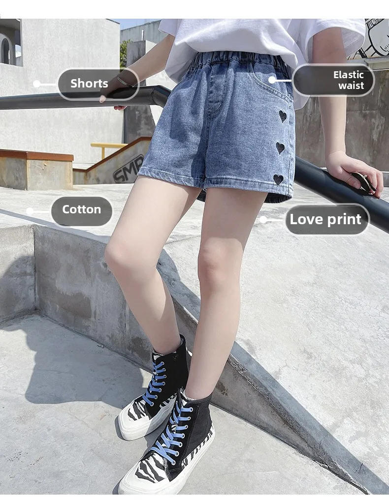 Description Picture 3 of itemGirls' Denim Shorts Summer Outfit New Korean Version Children's Embroidered Hot Pants Thin and Heart-shaped Pants for Little