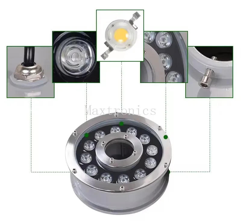 Description Picture 5 of item12V/24V RGB LED Underwater Light With Remote Control IP68 Waterproof Swimming Pool Garden Spotlight Fountain Pool Lighting Decor