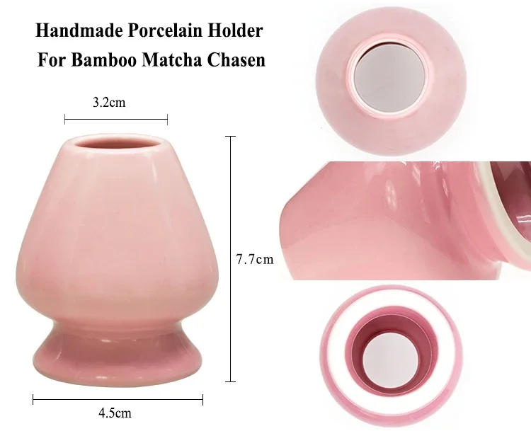 Description Picture 3 of item1/3/5pcs Japanese Ceramic Glossy Pink Matcha Bowl Macha Tea Whisk Chawan Chasen Holder Scoop Sifter Cup Ceremony Gift Set