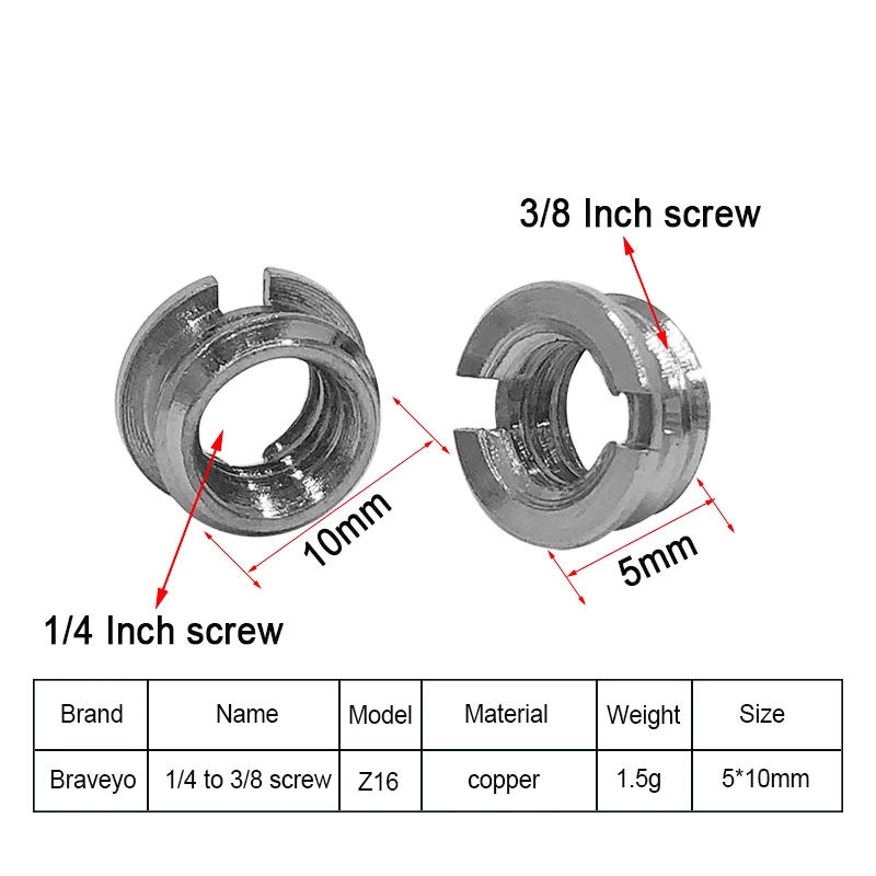 Description Picture 6 of itemUniversal Camera Adapter Screw 1/4 to 3/8 Inch Conversion Nut Tripod Monopod Ballhead Mount Accessories For Light Stand Dslr