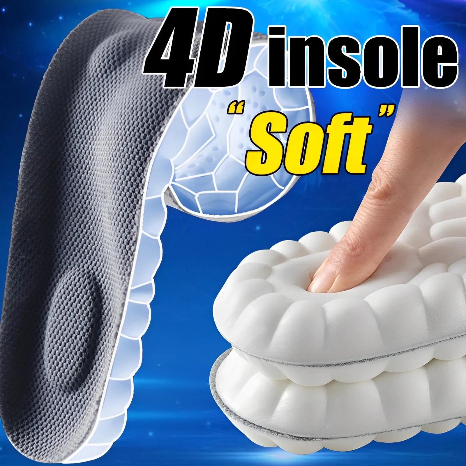 Description Picture 3 of item4D Shock Memory Foam Insoles Men Women Arch Support Massage Run Foot Insoles Soft Breathable Orthopedic High-elasticity Shoe Pad