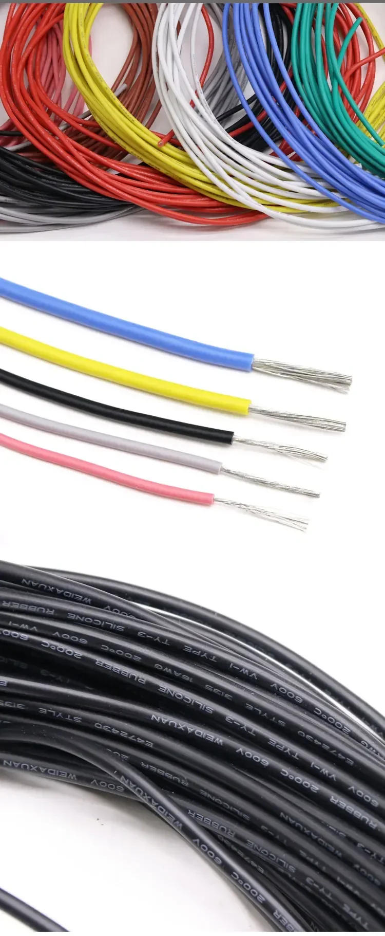 Description Picture 4 of item2/5/10M UL3135 Wire 30 28 26 24 22 20 18 16 14 12 10AWG Silicone Insulation Tinned Copper High Temperature Resistant Cable